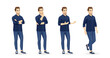 © Volha Hlinskaya - Set of young handsome man poses wearing blue shirt and jeans half turn view different gestures set isolated vector illustration