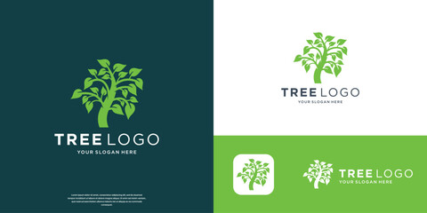 Wall Mural - tree logo design template. inspiration tree plant vector with green color modern branding.