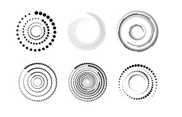 Wall Mural - Halftone circular dotted frames set. Set of black thick halftone dotted speed lines. Speed lines in circle form. Geometric art. Vector
