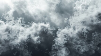 Gray smoke swirls and curls against a dark background