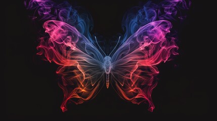 Wall Mural - colorful butterfly made of smoke on a black background.