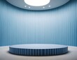 © grey - 푸른 배경에 빈 단상. 제품 프리젠테이션을 위한 목업 이미지.