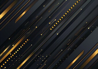 Canvas Print - Geometric abstract design with sleek black and gold lines and patterns, creating a futuristic and modern tech-inspired look, full of sophistication and elegance.