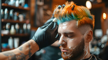 guy getting his hair colored in a barbershop