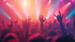 © Pro Hi-Res - Silhouetted crowd dancing under bright stage lights at a nighttime concert.