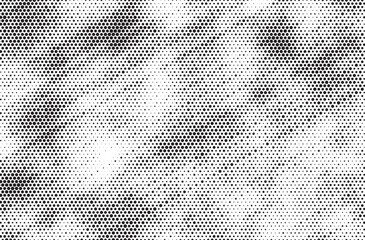 Fototapete - Triangular halftone texture retro wave vector. Geometric technology abstract diagonal dotted background. Half tone triangles retro comic pattern. Minimal 80s style dynamic tech structure wallpaper.