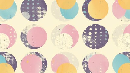 Poster - Geometric pattern featuring circles and squares in soft pastel colors, creating a visually appealing and harmonious design.