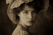 © byerenyerli - Portrait of a beautiful girl in a hat. Vintage style.