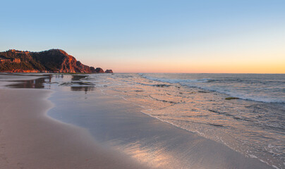 Wall Mural - Beach of Cleopatra with sea and rocks of Alanya peninsula - Antalya, Turkey 