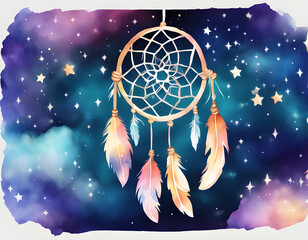 Wall Mural - Watercolor creative starry sky dream catcher background