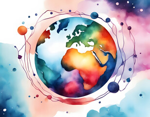 Wall Mural - Watercolor creative starry sky earth background