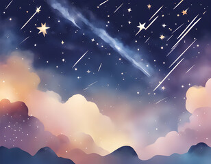 Wall Mural - Watercolor starry sky shooting star background