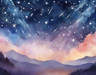 Wall Mural - Watercolor starry sky shooting star background