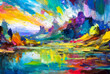 © jobi_pro - Illustration of Oil Painting of Amazing Landscape with Lake and Mountain