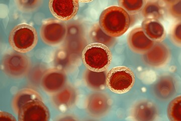 Poster - Digital illustration of cellular mitosis, depicting the stages of cell division in a scientific concept