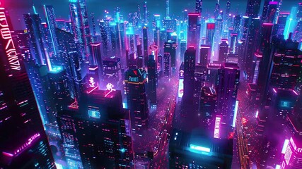 Poster - Skyscraper futuristic city. Futuristic cityscape with holographic neon blue lights and digital grid background. Urban development and smart city technology. Smart city digital. Technology background