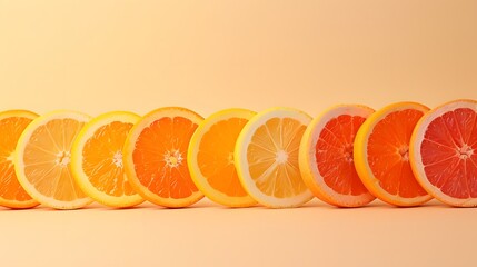 Wall Mural - Citrus Fruit Slices on a Peach Background.