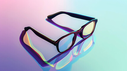 Glasses on a pink and blue modern background