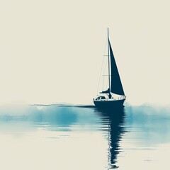 Canvas Print - Silhouette of Sailboat on Calm Water.