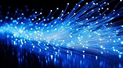 Poster - Fiber optic strands emitting blue and white light for data communication