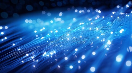 Poster - Fiber optic strands emitting blue and white light for data communication