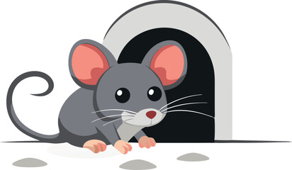 Adorable cartoon mouse peeking out of its hole on a white background. Perfect for children's illustrations, animations, and educational materials.