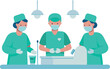 © Mustafa - Vector illustration of three surgeons in green scrubs and masks performing a medical operation in a sterile operating room