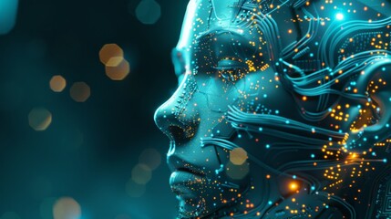Aufkleber - Humanoid head with glowing circuits and wires showcasing artificial intelligence