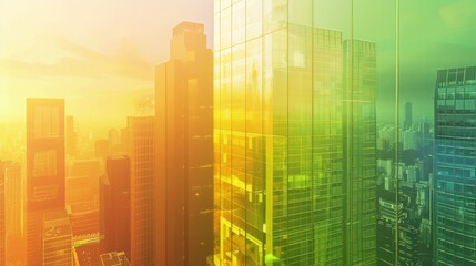 Poster - conceptual design of a high-rise building with a gradient exterior ranging from green to yellow