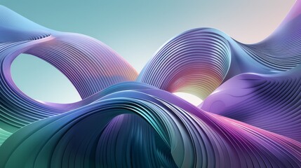 Poster - modern architectural structure with flowing lines and a gradient color scheme blending purple, blue, and green