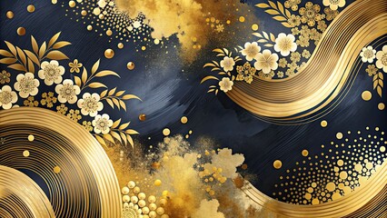 Wall Mural - Japanese abstract art featuring brush strokes and gold accents, perfect for elegant interior design , Japanese