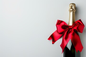 Sticker - Elegant champagne bottle with a vibrant red bow, perfect for celebrations, against a clean white backdrop