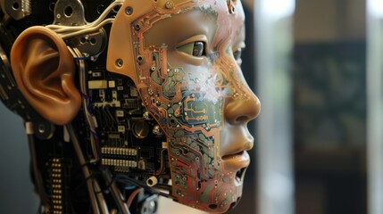 Poster - AI-powered humanoid head with intricate electronic components