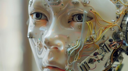 Poster - AI-powered humanoid head with intricate electronic components