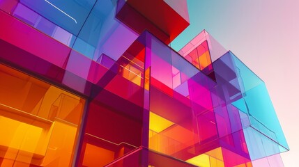 Poster - innovative architectural design with overlapping layers in a spectrum of gradient colors