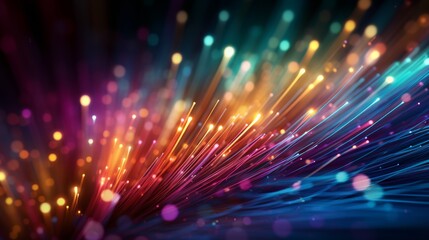 Poster - Close-up of fiber optics with vibrant light bursts representing data flow