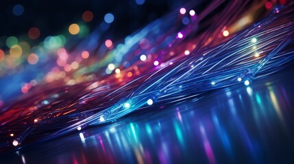 Poster - Close-up of fiber optics with vibrant light bursts representing data flow
