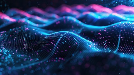 Poster - Digital abstract data wave cyber binary network technology background wallpaper AI generated image