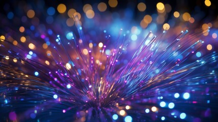 Poster - Close-up of fiber optics with vibrant light bursts representing data flow