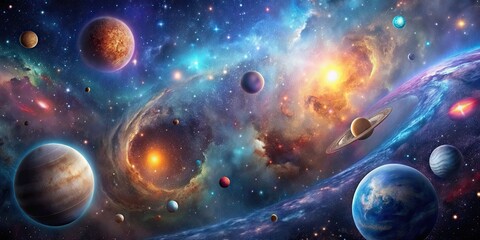 Wall Mural - exploring the vastness of the universe, with galaxies, stars, planets, and nebulae, cosmos, space, a