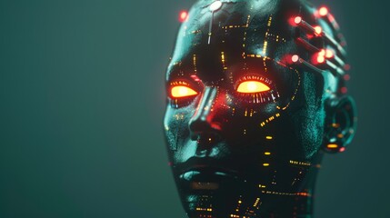 Aufkleber - Cybernetic humanoid head with bright AI indicators