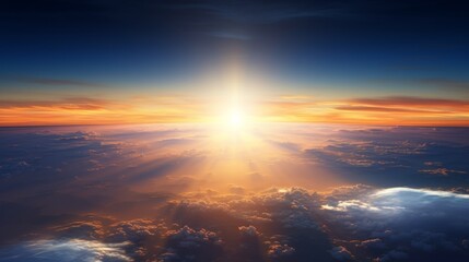 Poster - Morning sun rays shining on Earth's atmosphere from space