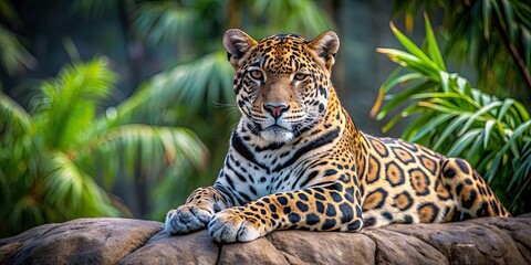 Wall Mural - jaguar resting on a rock, jaguar, big cat, feline, predator, wildlife, animal, jungle, nature, relax