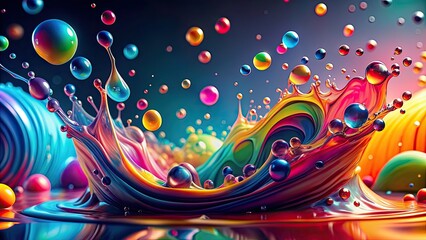 Sticker - Vibrant and dynamic liquid background with colorful drops, splashes, and bubbles, abstract, bright, colorful, liquid