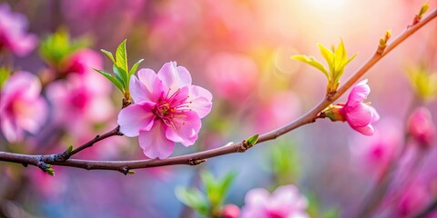 Sticker - Pink flower blooming on branches, pink, flower, bloom, branches, nature, spring, blossom, petal, flora, botanical, garden