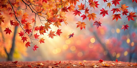 Wall Mural - Red maple leaves gracefully falling from the tree in autumn , fall, seasonal, nature, foliage, autumn, red, leaves, tree