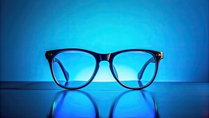 Wall Mural - Sophisticated pair of glasses against vibrant blue background exuding elegance and style, stylish, glasses, vibrant