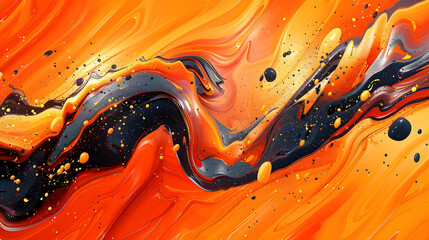 Poster - Vibrant Abstract Background with Dynamic Orange Curved Shapes and Patterns Captivating Optical Illusions Hypnotic Kinetic Energy Psychedelic Digital Glitch Art