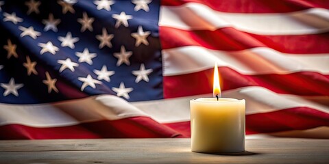 Sticker - A candle next to a flag in the background, candle, flame, burning, patriotic, symbol, pride, nationalism, patriotism