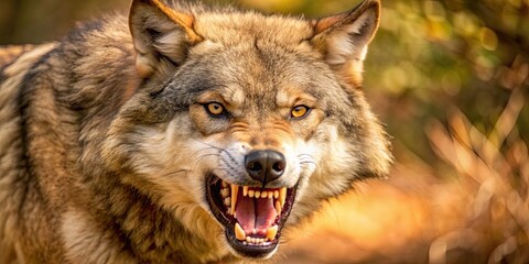 Canvas Print - A fierce wolf baring its teeth in a threatening snarl, wild, predator, animal, aggressive, wildlife, menacing, carnivore, wilderness